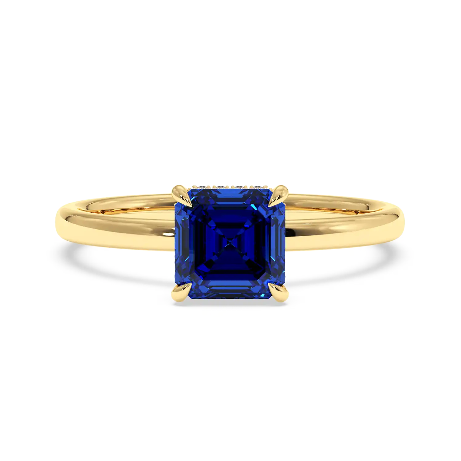 18K Yellow Gold Angie Plain Shank Hidden Halo Engagement Ring