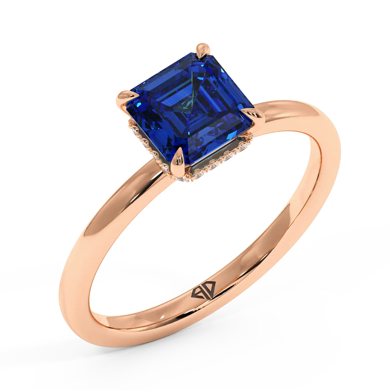 18K Rose Gold Angie Plain Shank Hidden Halo Engagement Ring