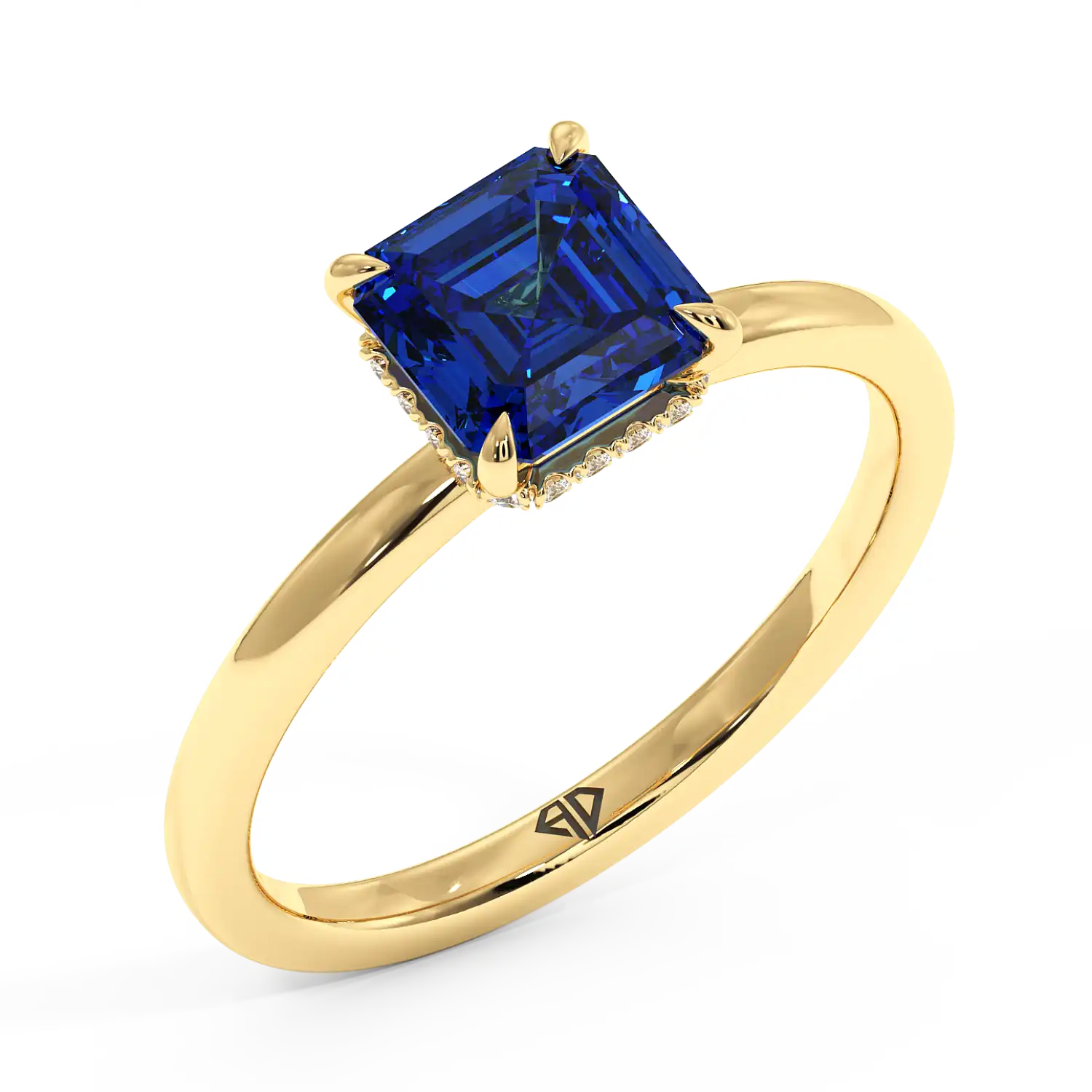 18K Yellow Gold Angie Plain Shank Hidden Halo Engagement Ring