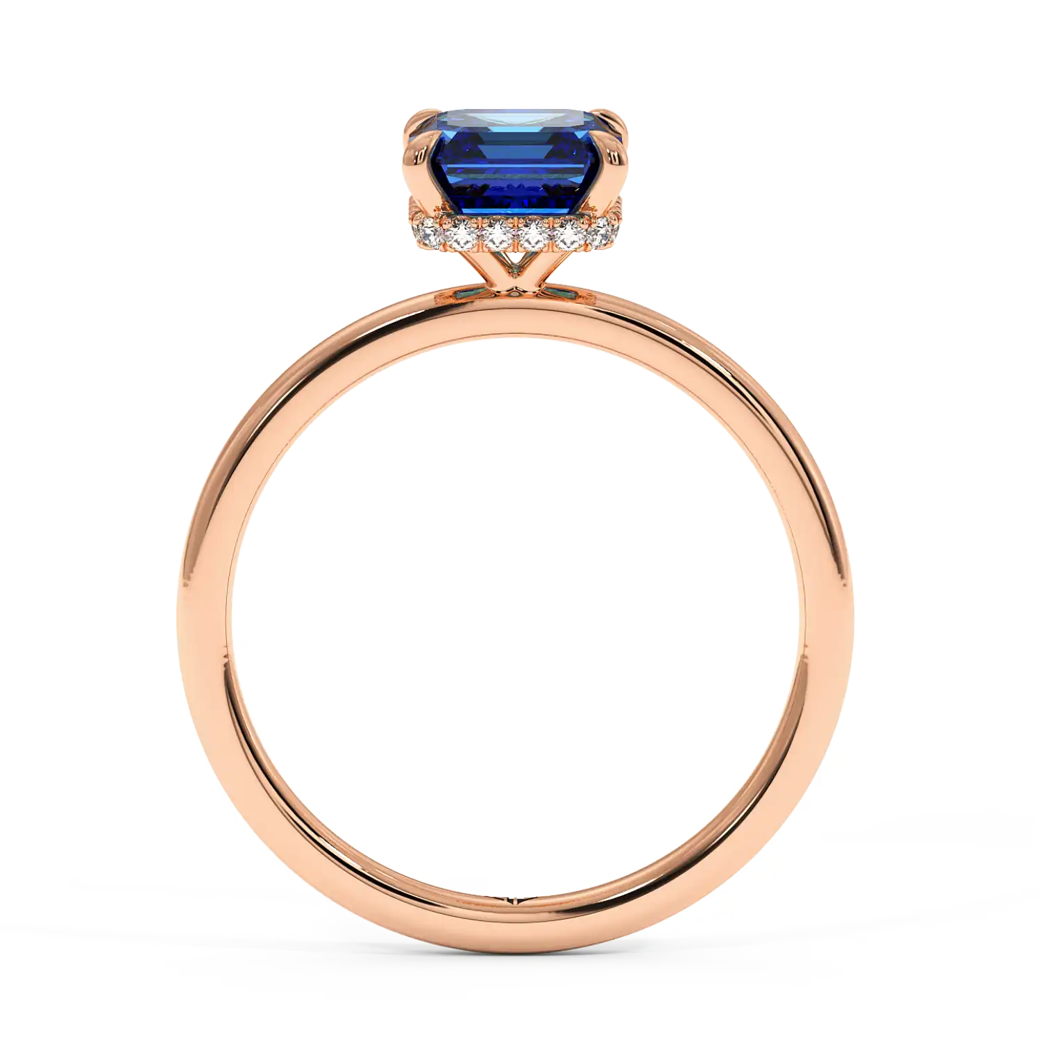 18K Rose Gold Angie Plain Shank Hidden Halo Engagement Ring