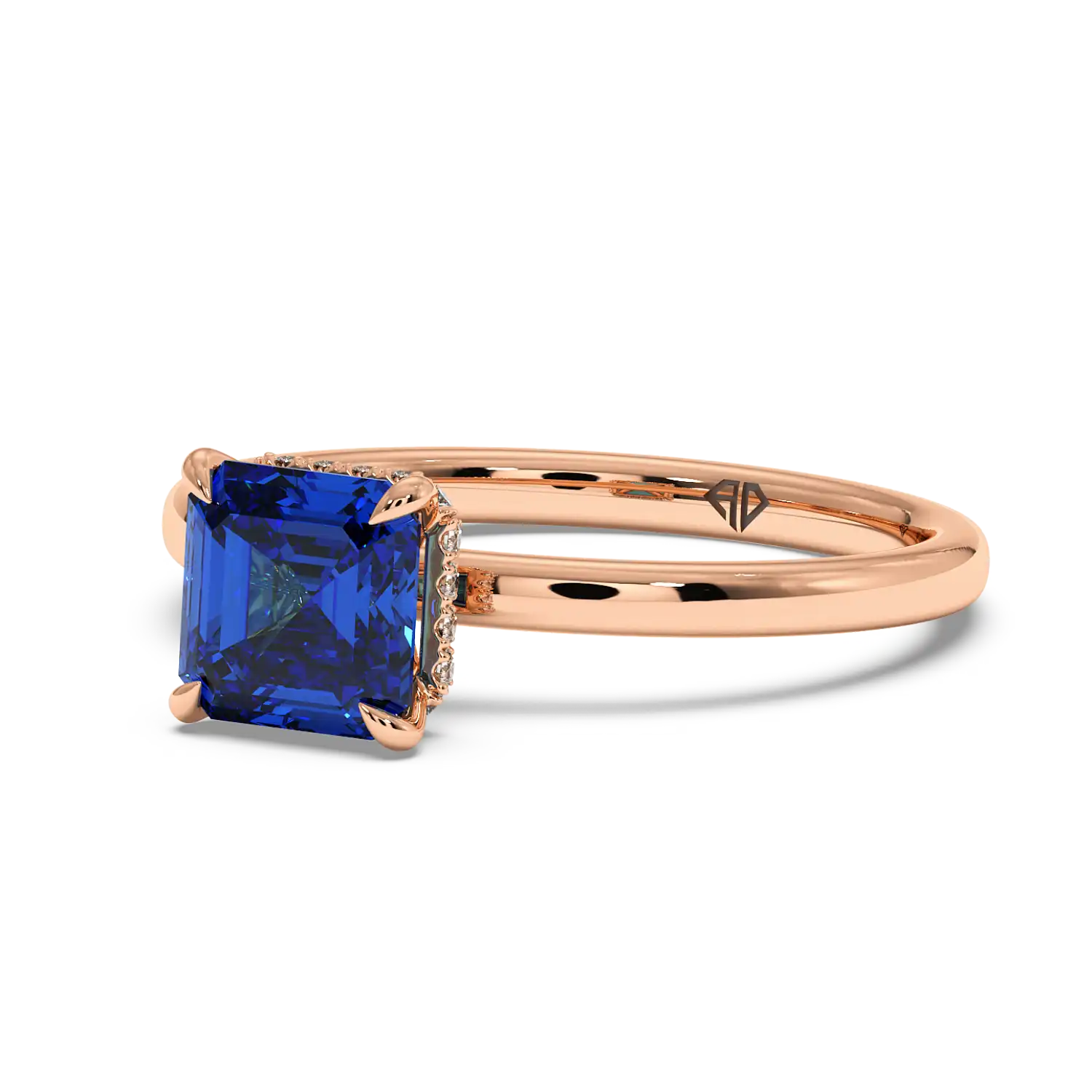 18K Rose Gold Angie Plain Shank Hidden Halo Engagement Ring