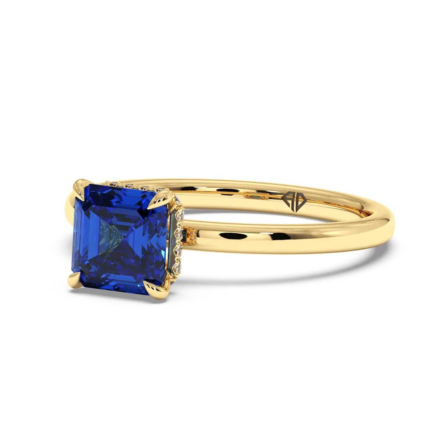 18K Yellow Gold Angie Plain Shank Hidden Halo Engagement Ring