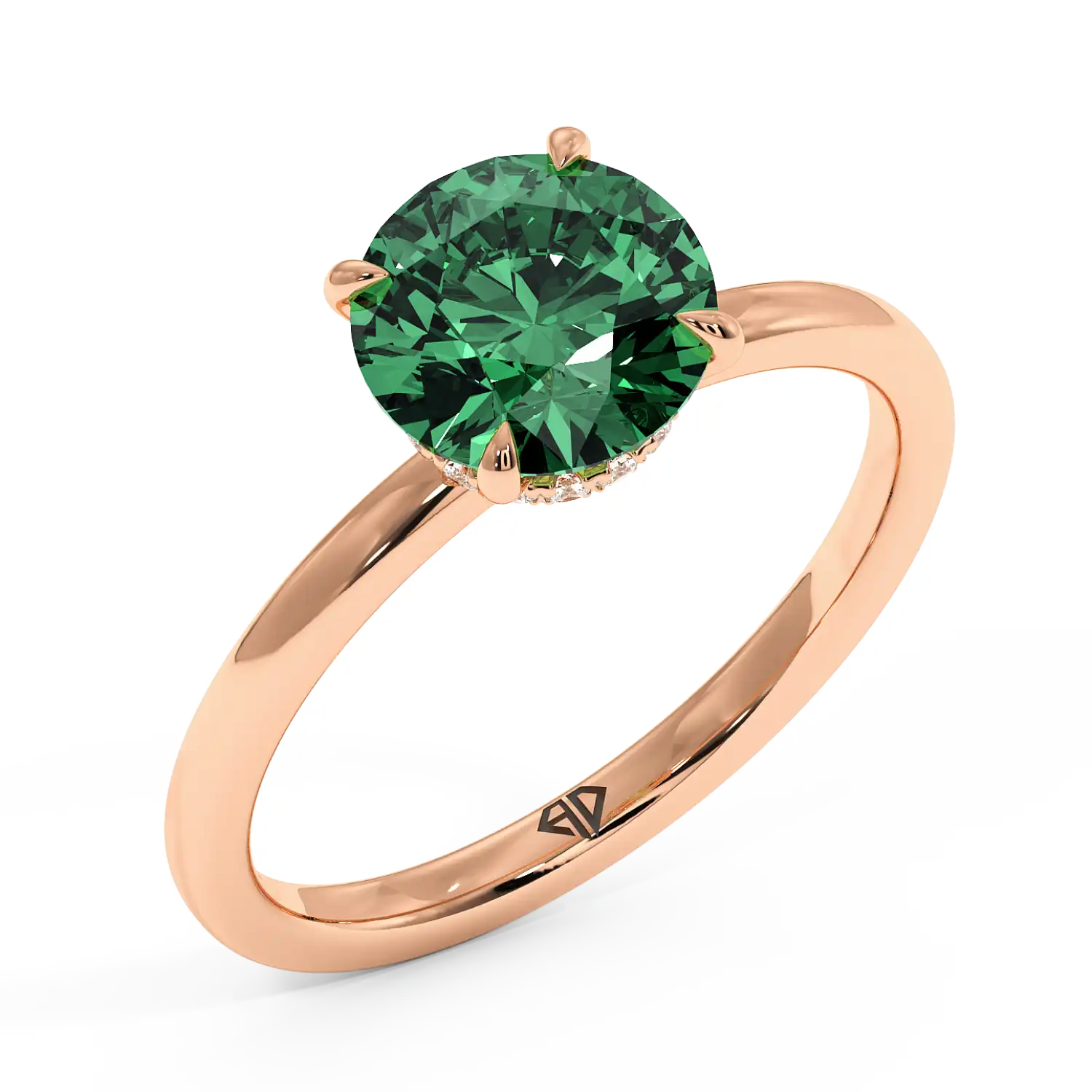 18K Rose Gold Angie Plain Shank Hidden Halo Engagement Ring