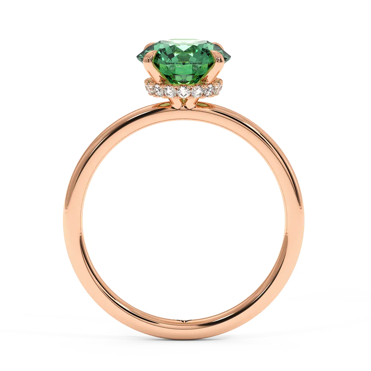 18K Rose Gold Angie Plain Shank Hidden Halo Engagement Ring