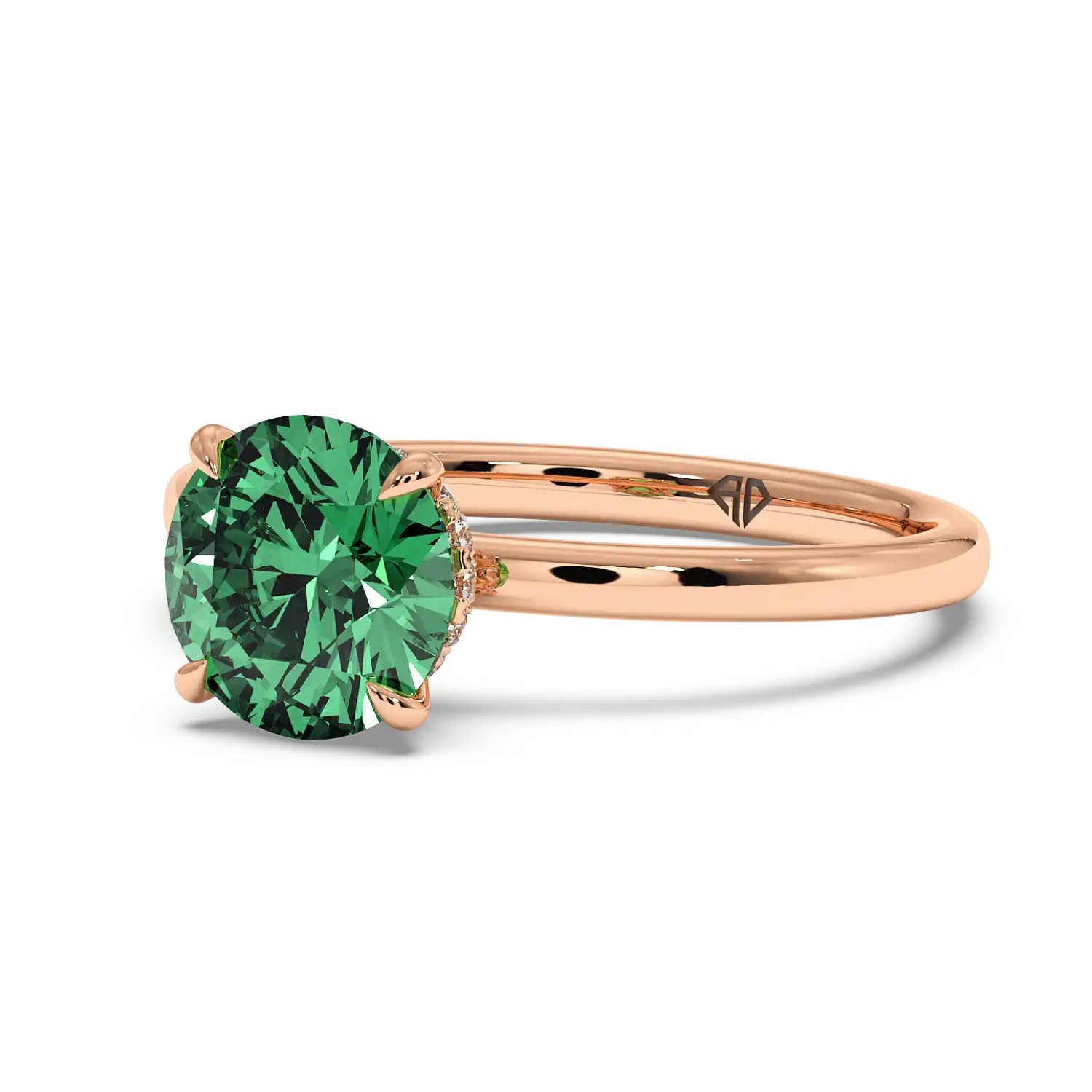 18K Rose Gold Angie Plain Shank Hidden Halo Engagement Ring
