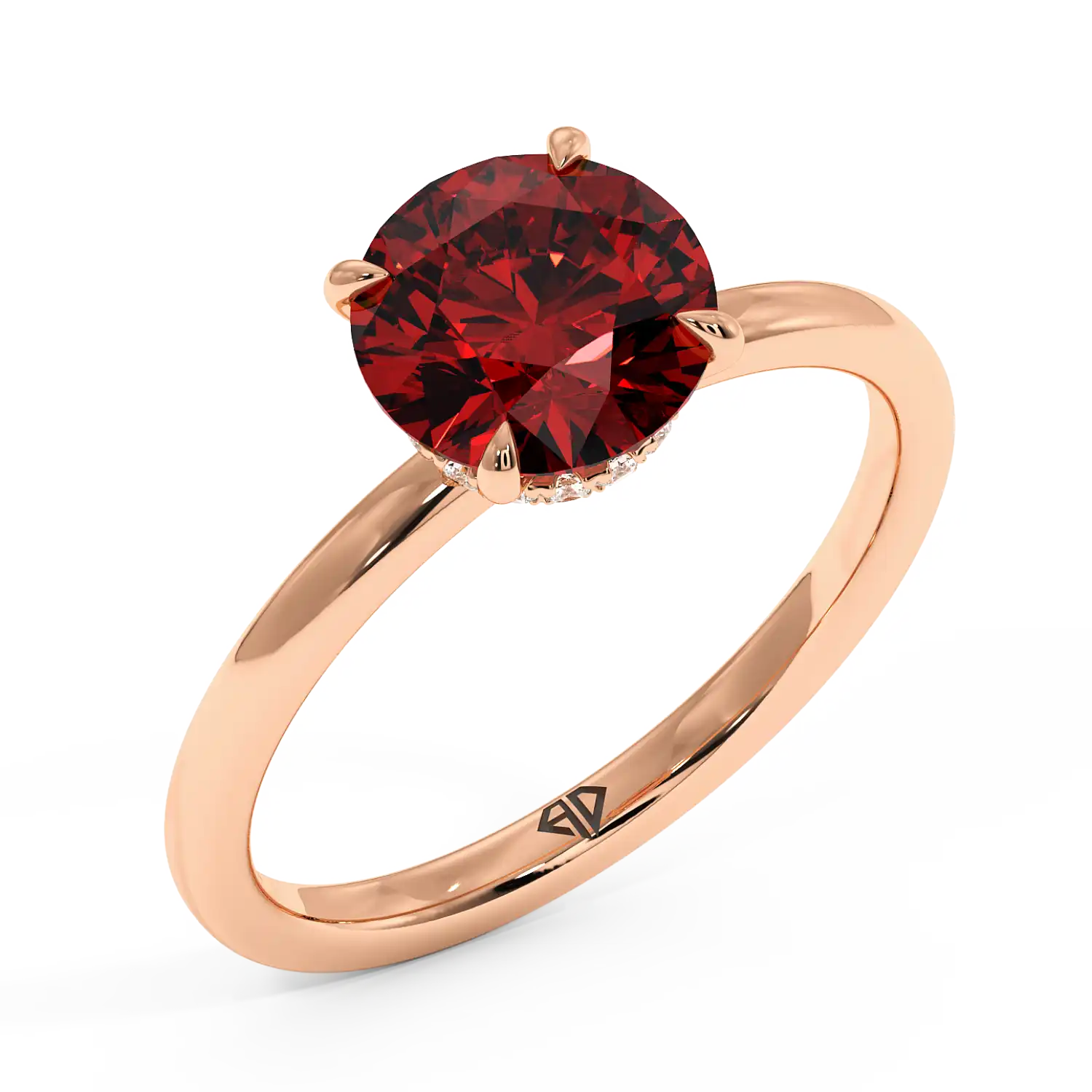 18K Rose Gold Angie Plain Shank Hidden Halo Engagement Ring