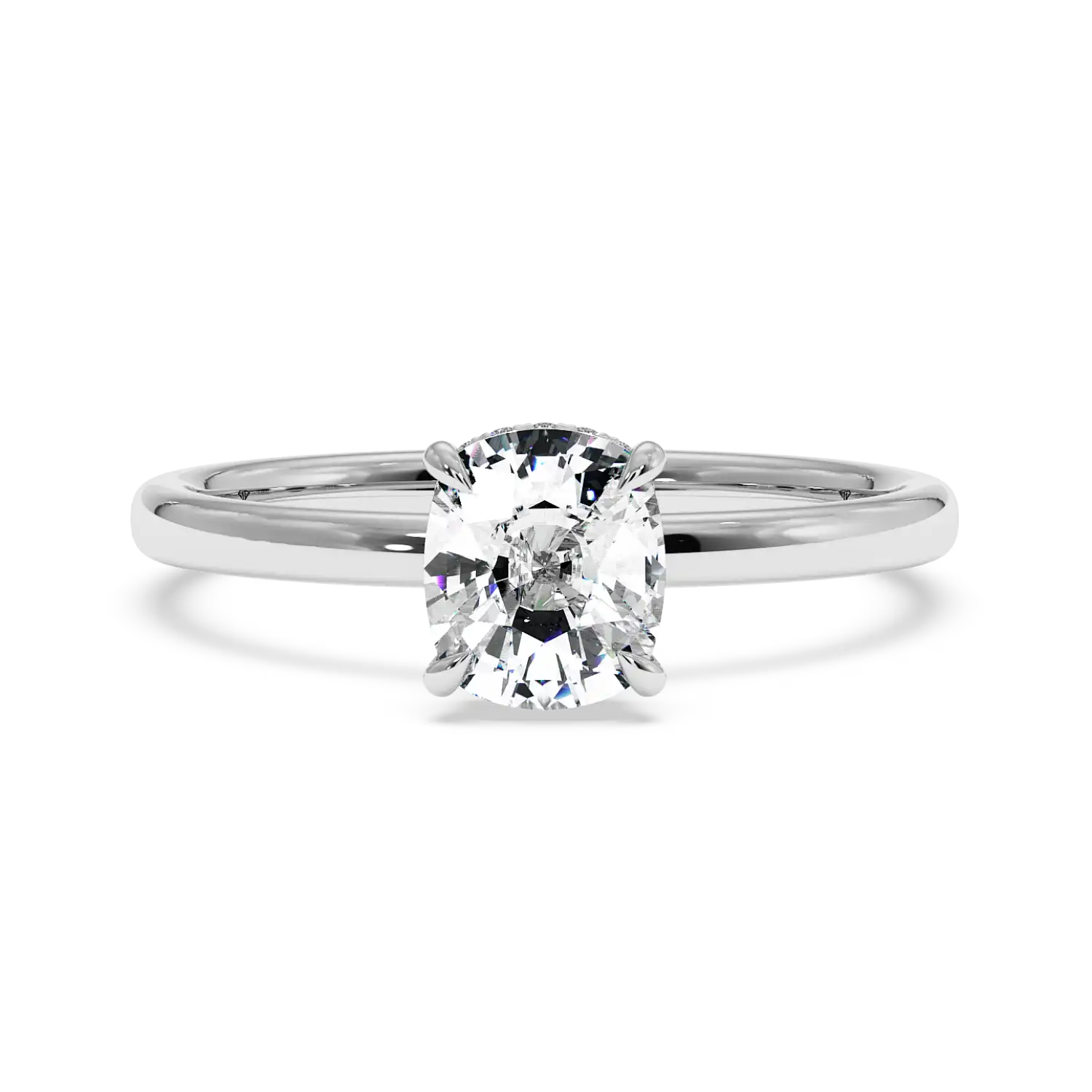 18K White Gold Angie Plain Shank Hidden Halo Engagement Ring