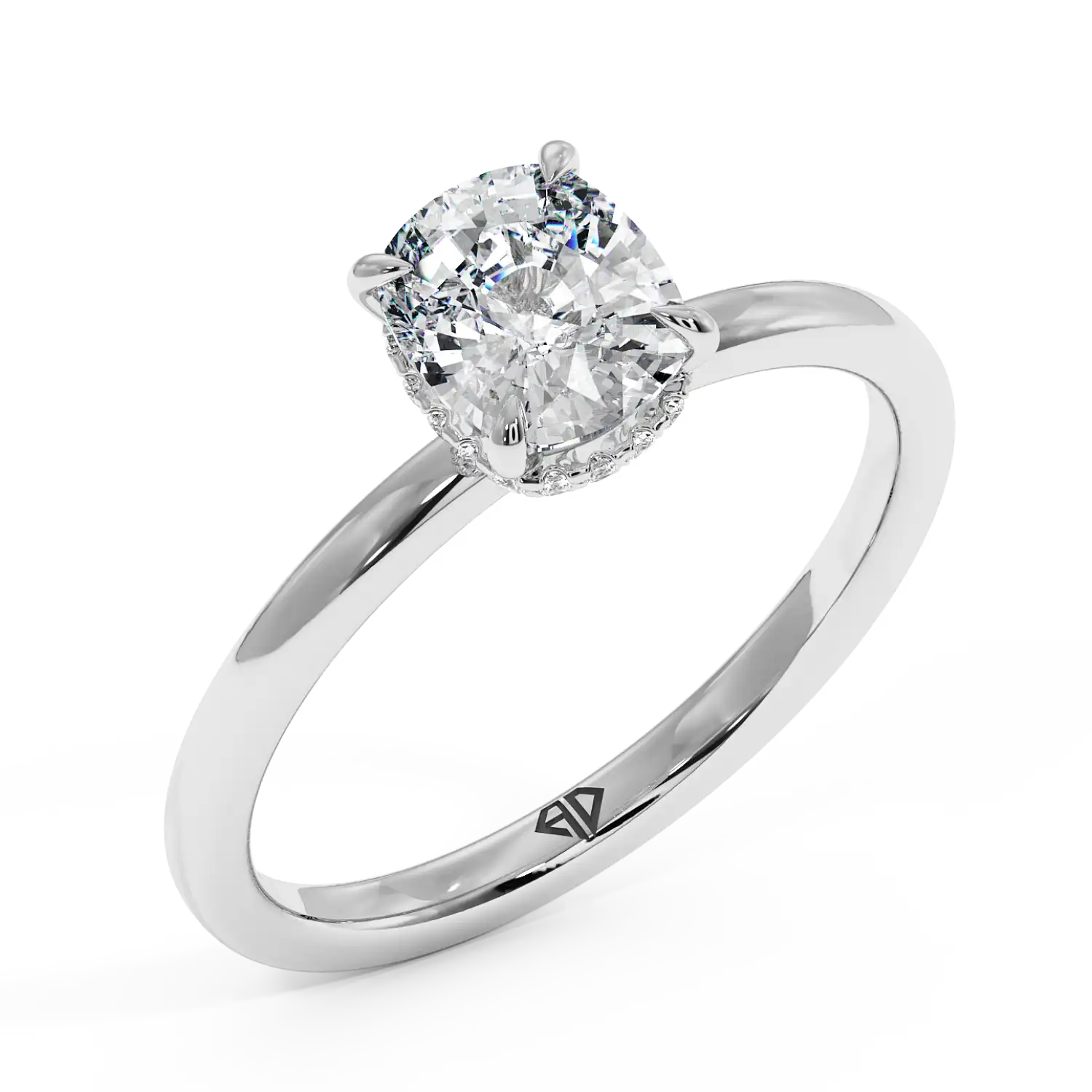 Platinum Angie Plain Shank Hidden Halo Engagement Ring