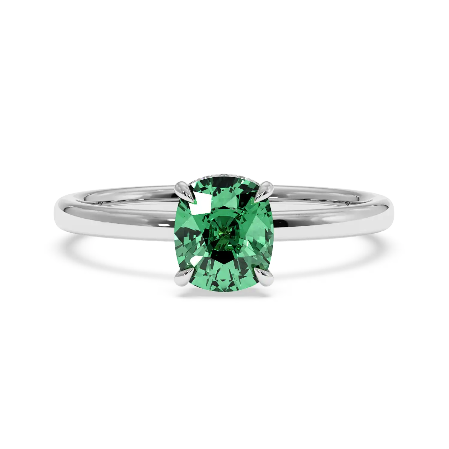 18K White Gold Angie Plain Shank Hidden Halo Engagement Ring