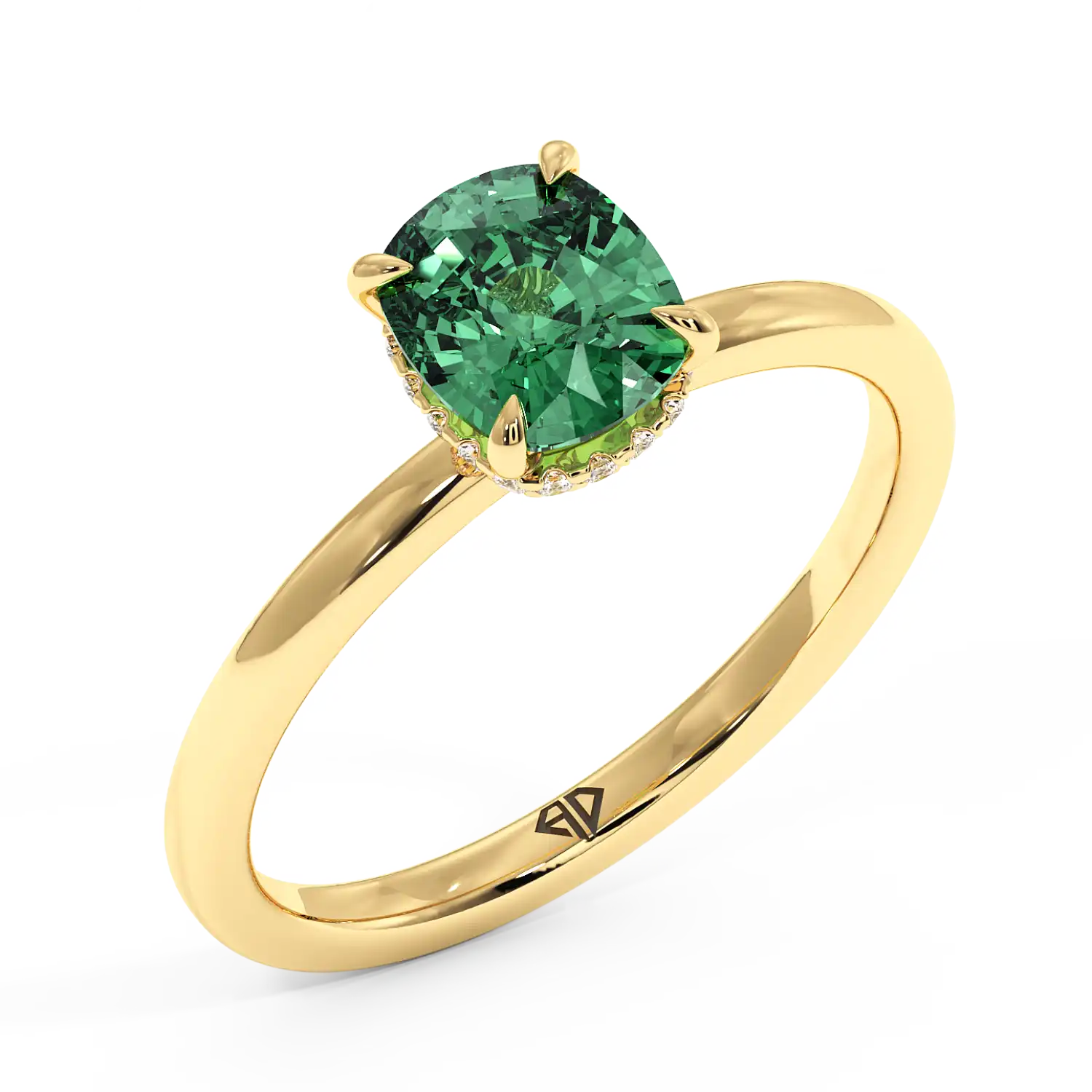 18K Yellow Gold Angie Plain Shank Hidden Halo Engagement Ring