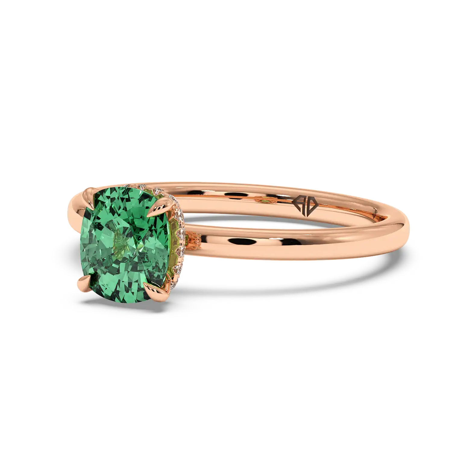 18K Rose Gold Angie Plain Shank Hidden Halo Engagement Ring