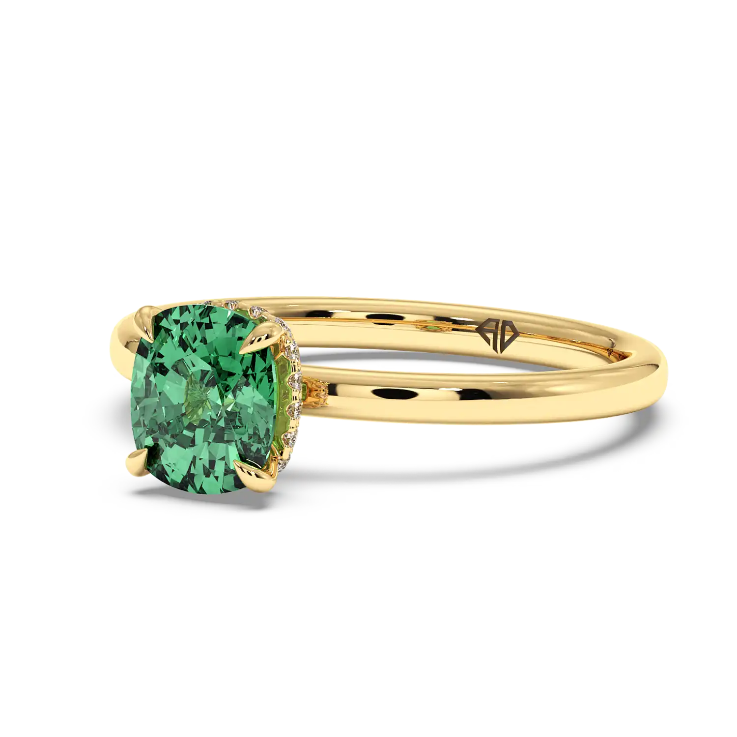 18K Yellow Gold Angie Plain Shank Hidden Halo Engagement Ring