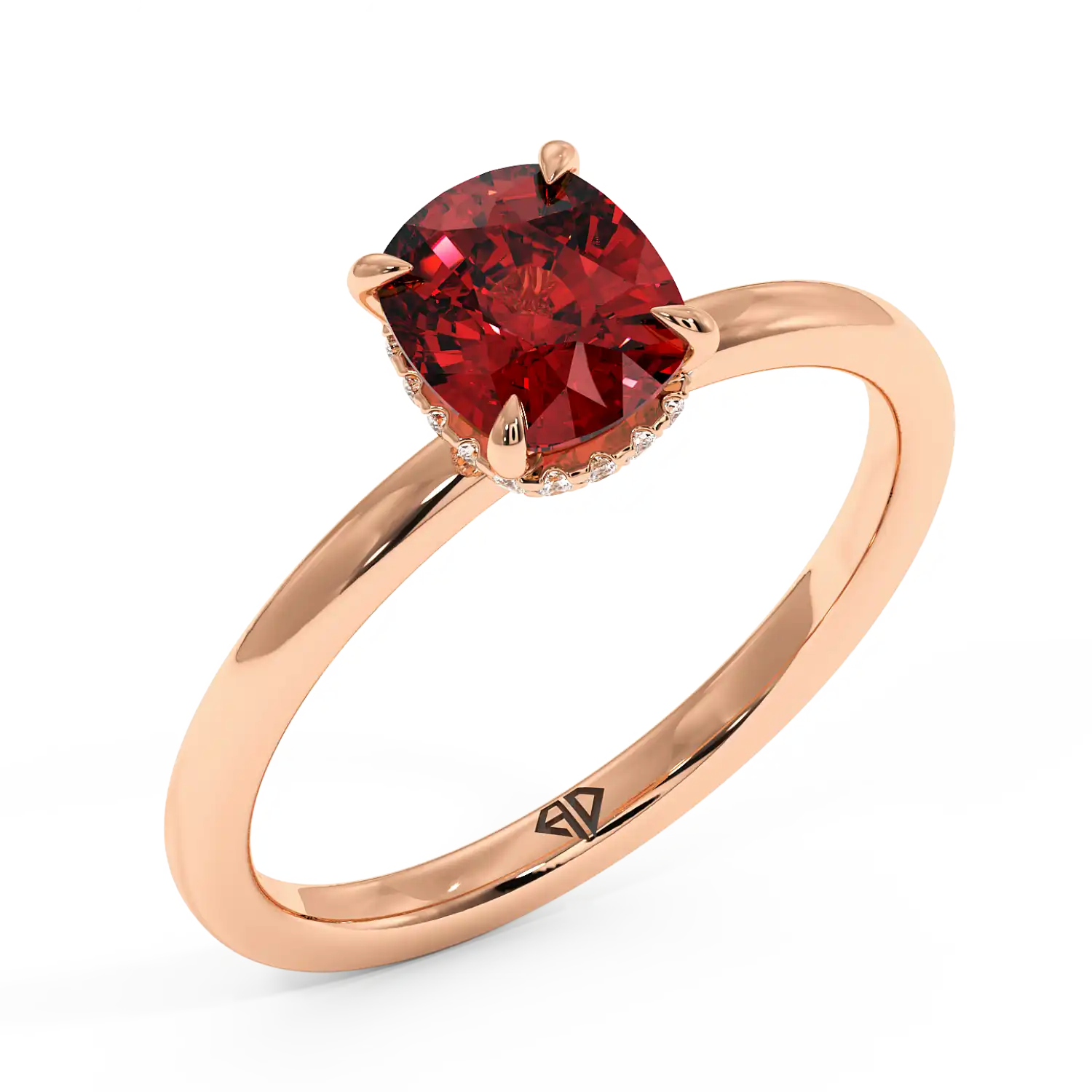 18K Rose Gold Angie Plain Shank Hidden Halo Engagement Ring