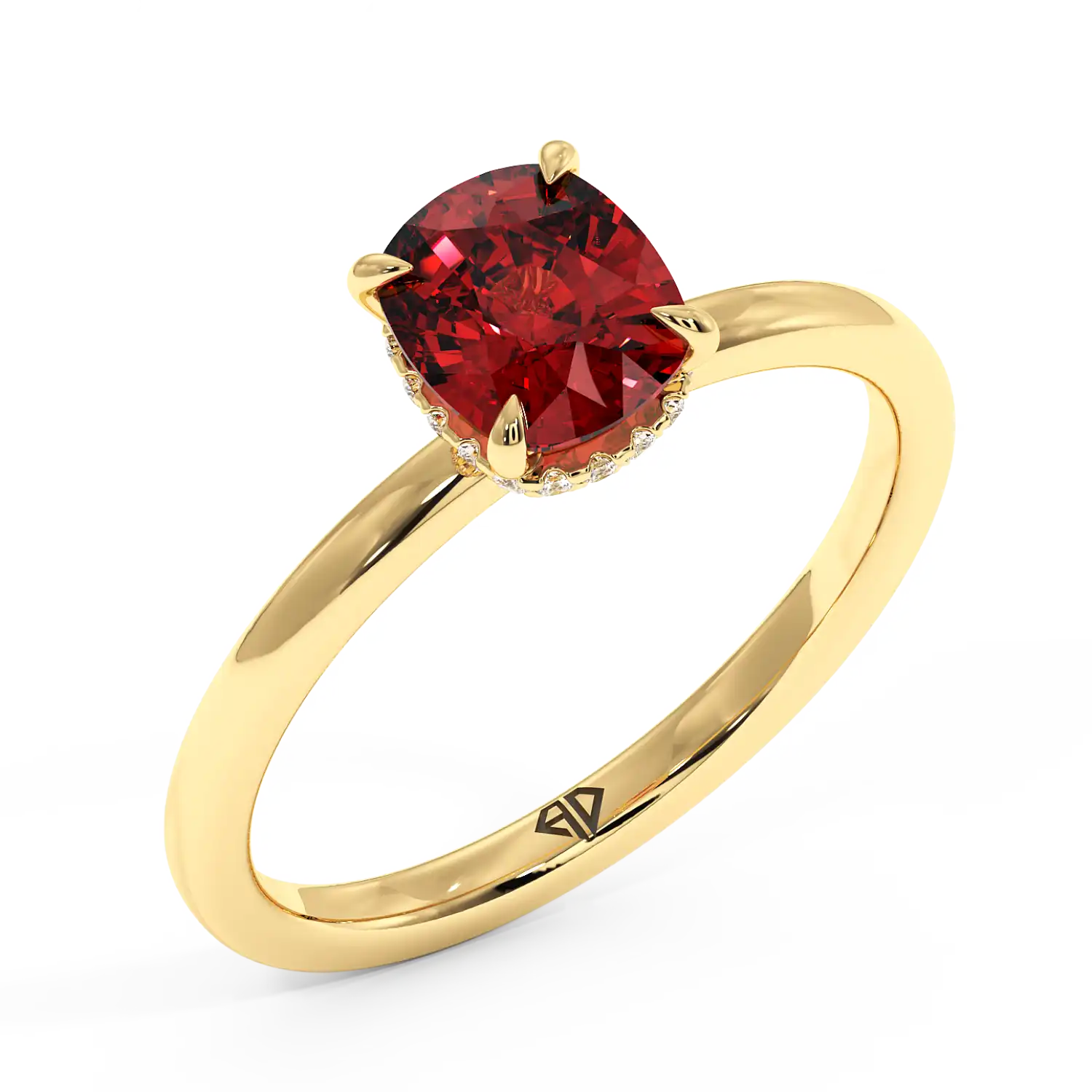 18K Yellow Gold Angie Plain Shank Hidden Halo Engagement Ring