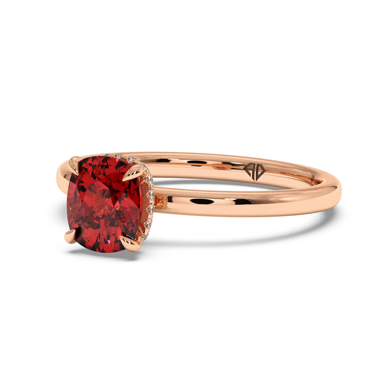 18K Rose Gold Angie Plain Shank Hidden Halo Engagement Ring