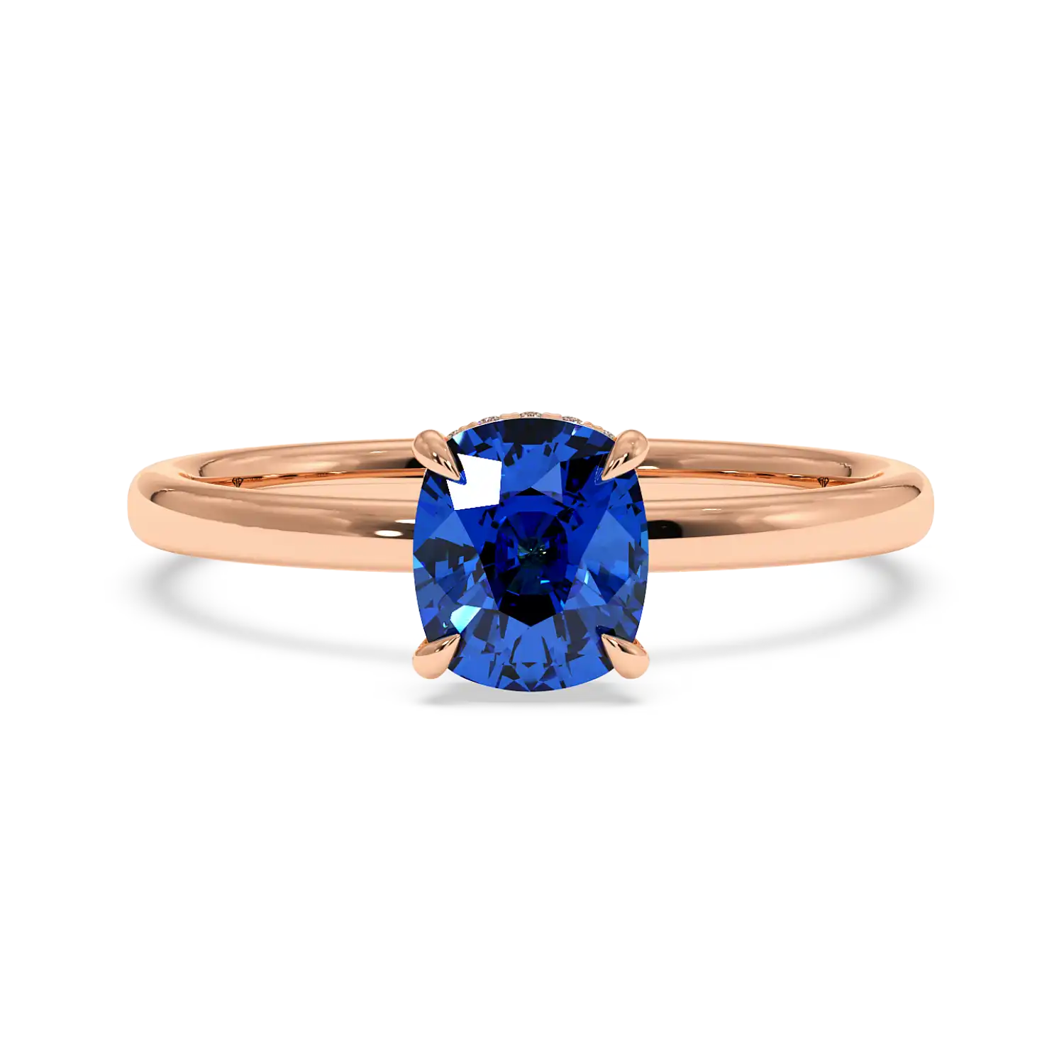 18K Rose Gold Angie Plain Shank Hidden Halo Engagement Ring