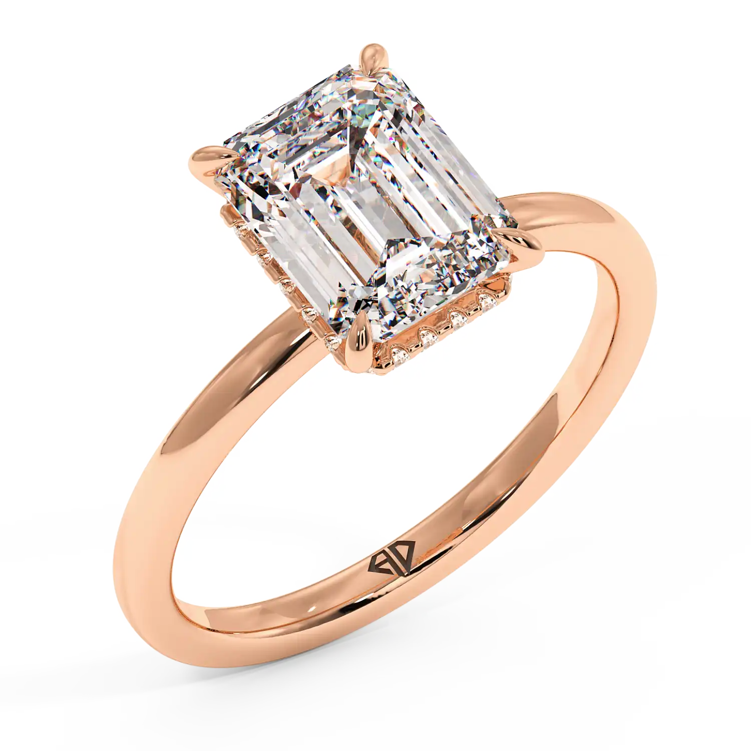 18K Rose Gold Angie Plain Shank Hidden Halo Engagement Ring