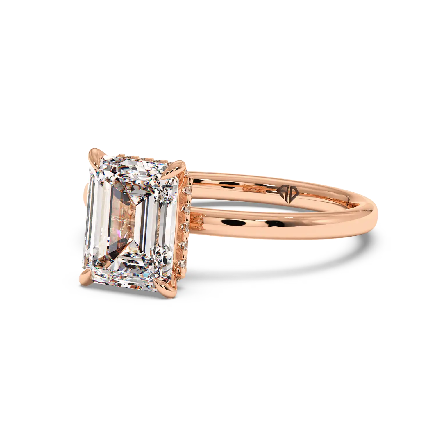 18K Rose Gold Angie Plain Shank Hidden Halo Engagement Ring