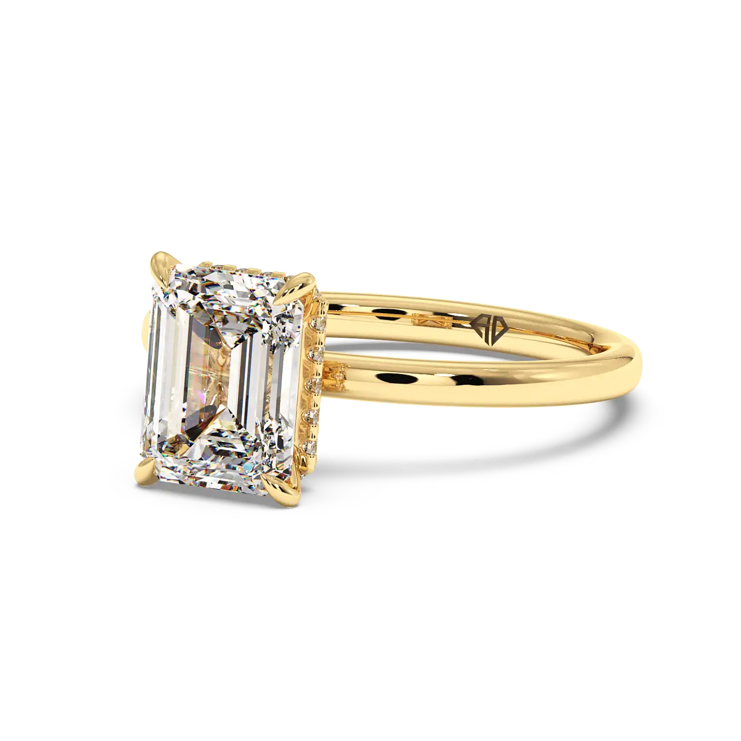 18K Yellow Gold Angie Plain Shank Hidden Halo Engagement Ring