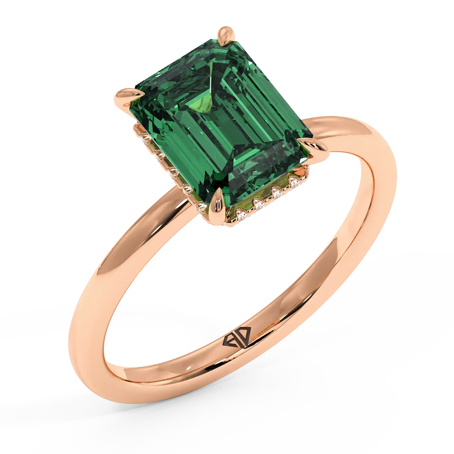 18K Rose Gold Angie Plain Shank Hidden Halo Engagement Ring