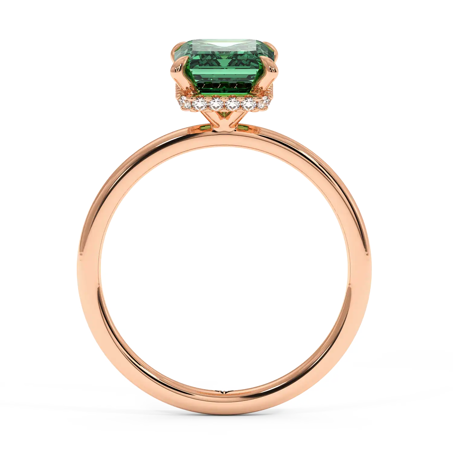 18K Rose Gold Angie Plain Shank Hidden Halo Engagement Ring