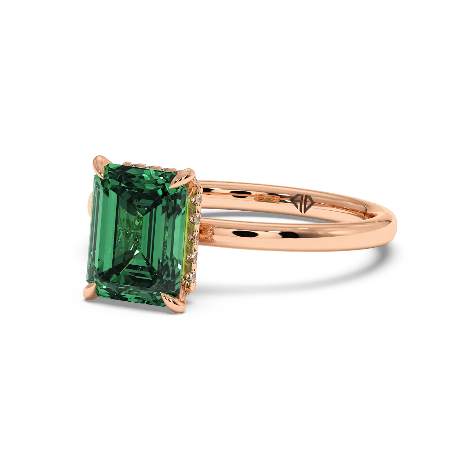 18K Rose Gold Angie Plain Shank Hidden Halo Engagement Ring