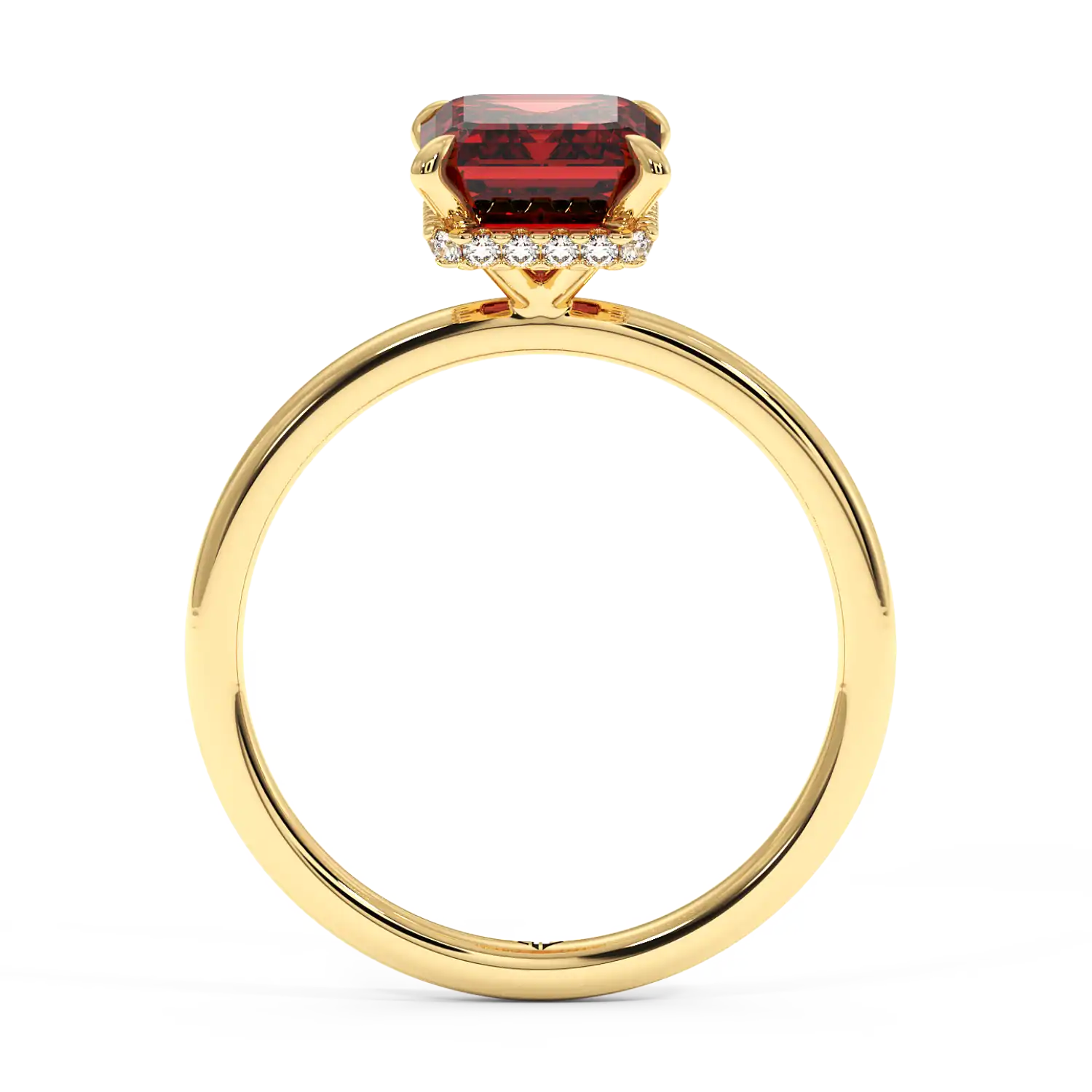 18K Yellow Gold Angie Plain Shank Hidden Halo Engagement Ring