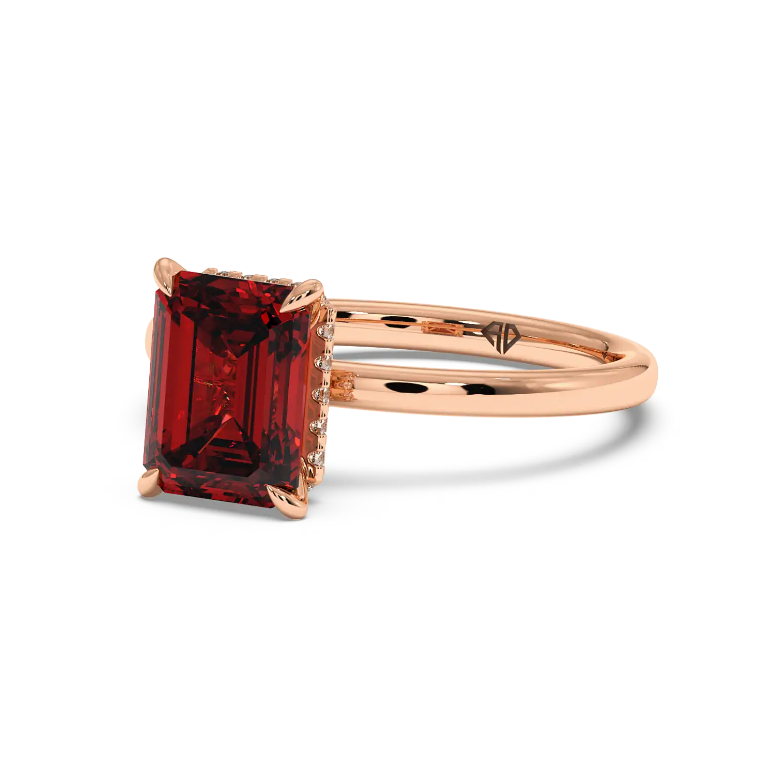 18K Rose Gold Angie Plain Shank Hidden Halo Engagement Ring