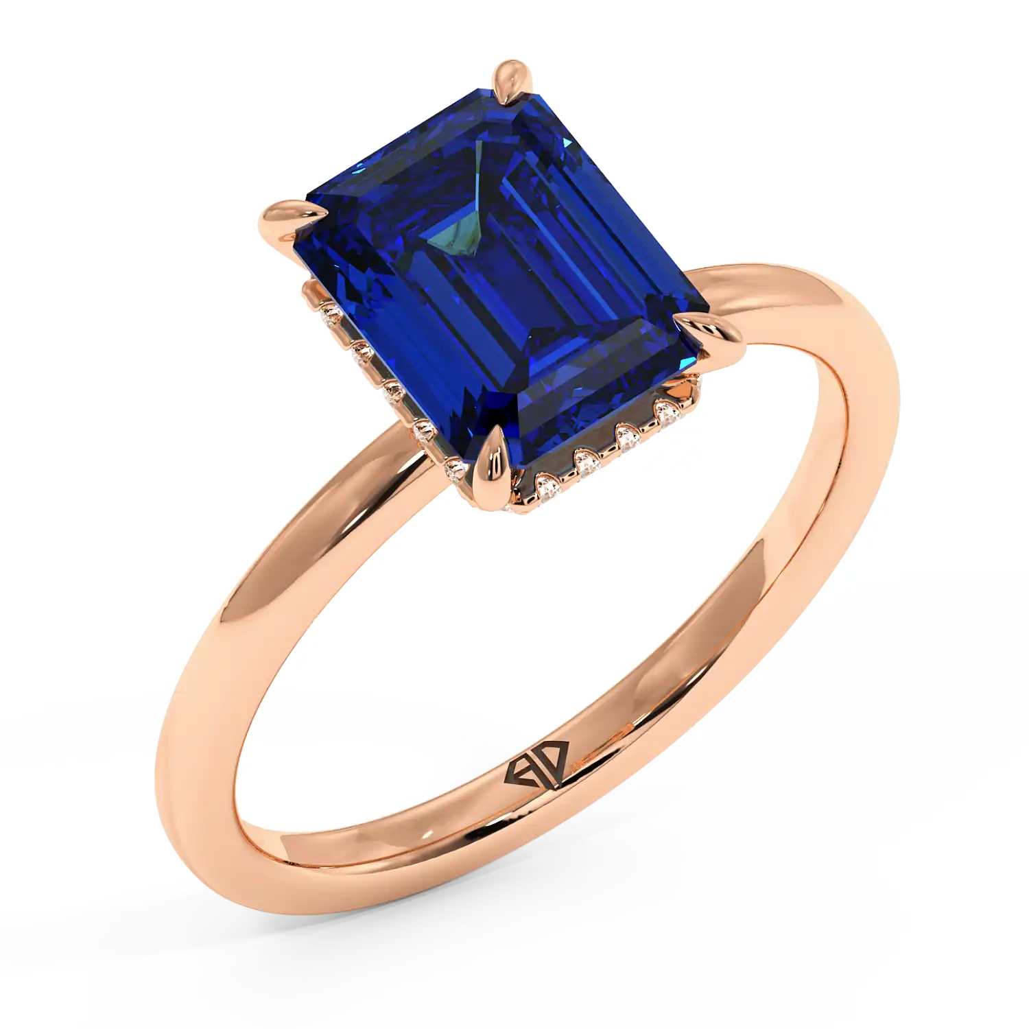 18K Rose Gold Angie Plain Shank Hidden Halo Engagement Ring