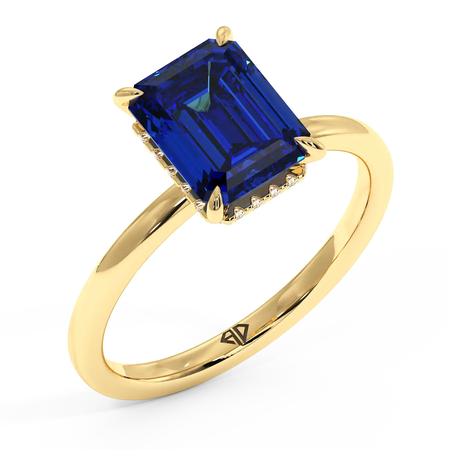 18K Yellow Gold Angie Plain Shank Hidden Halo Engagement Ring