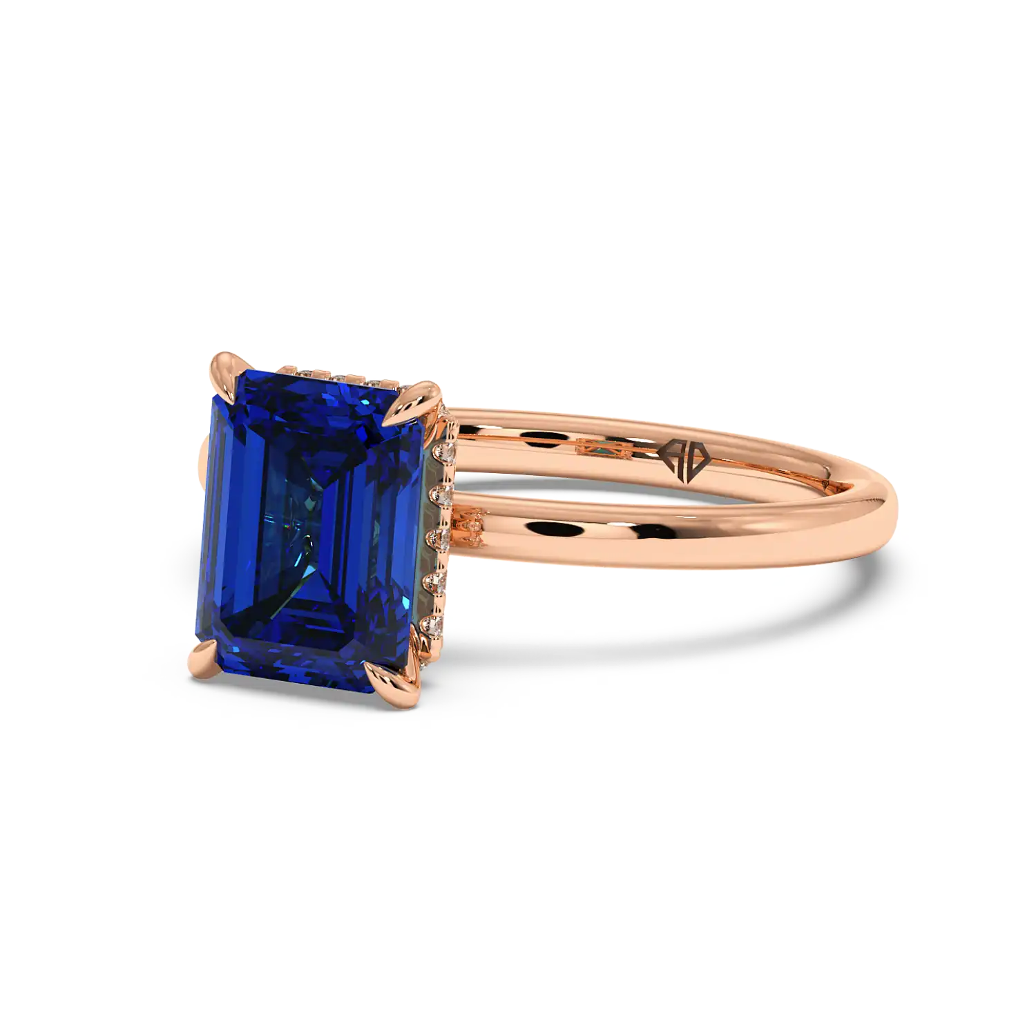 18K Rose Gold Angie Plain Shank Hidden Halo Engagement Ring