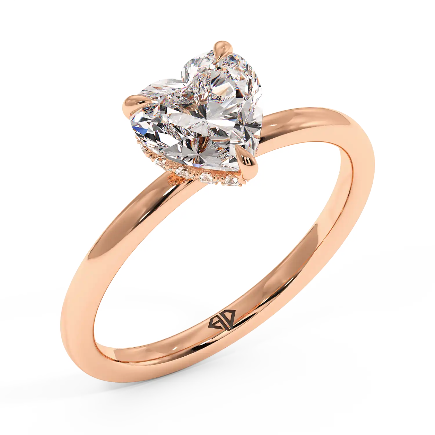 18K Rose Gold Angie Plain Shank Hidden Halo Engagement Ring