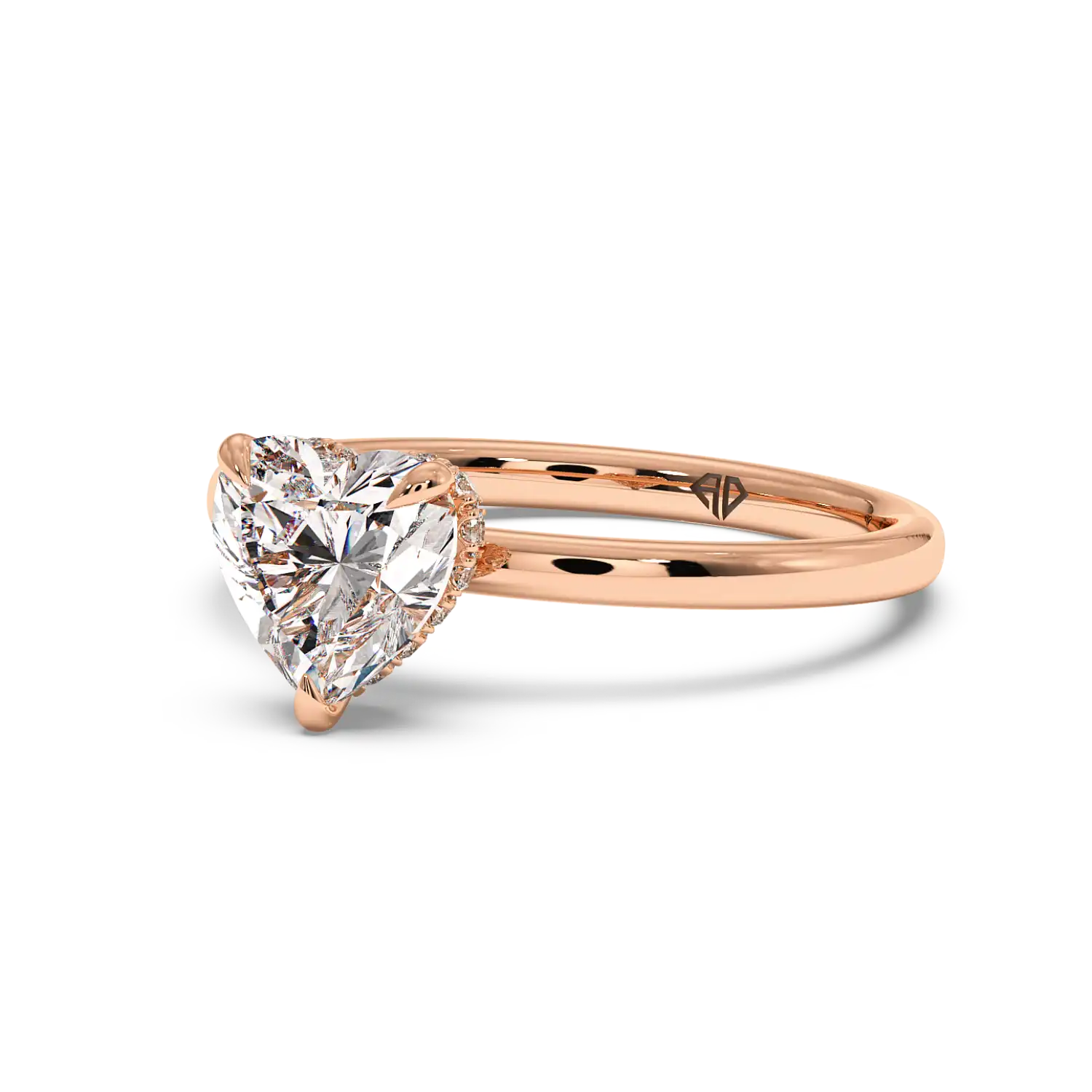 18K Rose Gold Angie Plain Shank Hidden Halo Engagement Ring