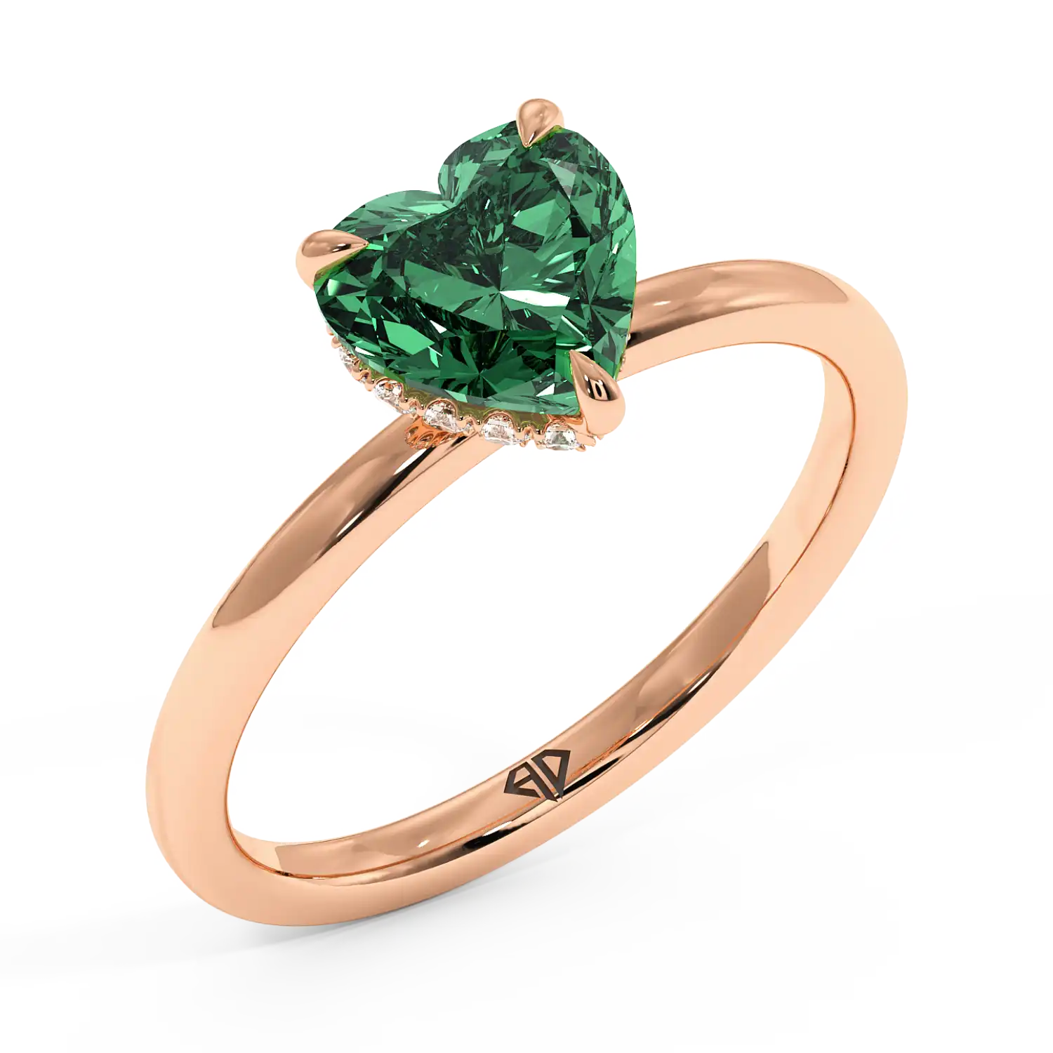 18K Rose Gold Angie Plain Shank Hidden Halo Engagement Ring