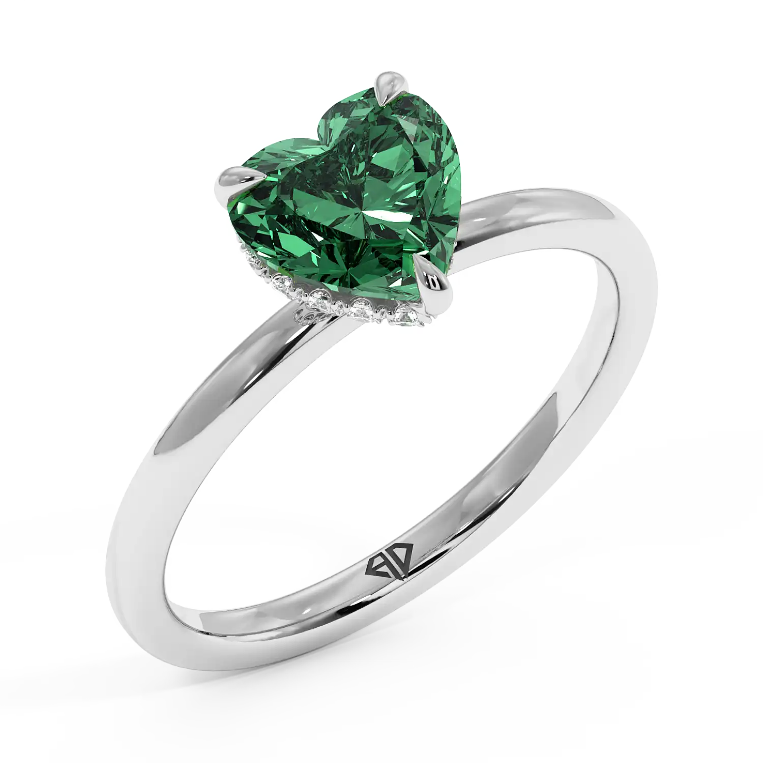 18K White Gold Angie Plain Shank Hidden Halo Engagement Ring