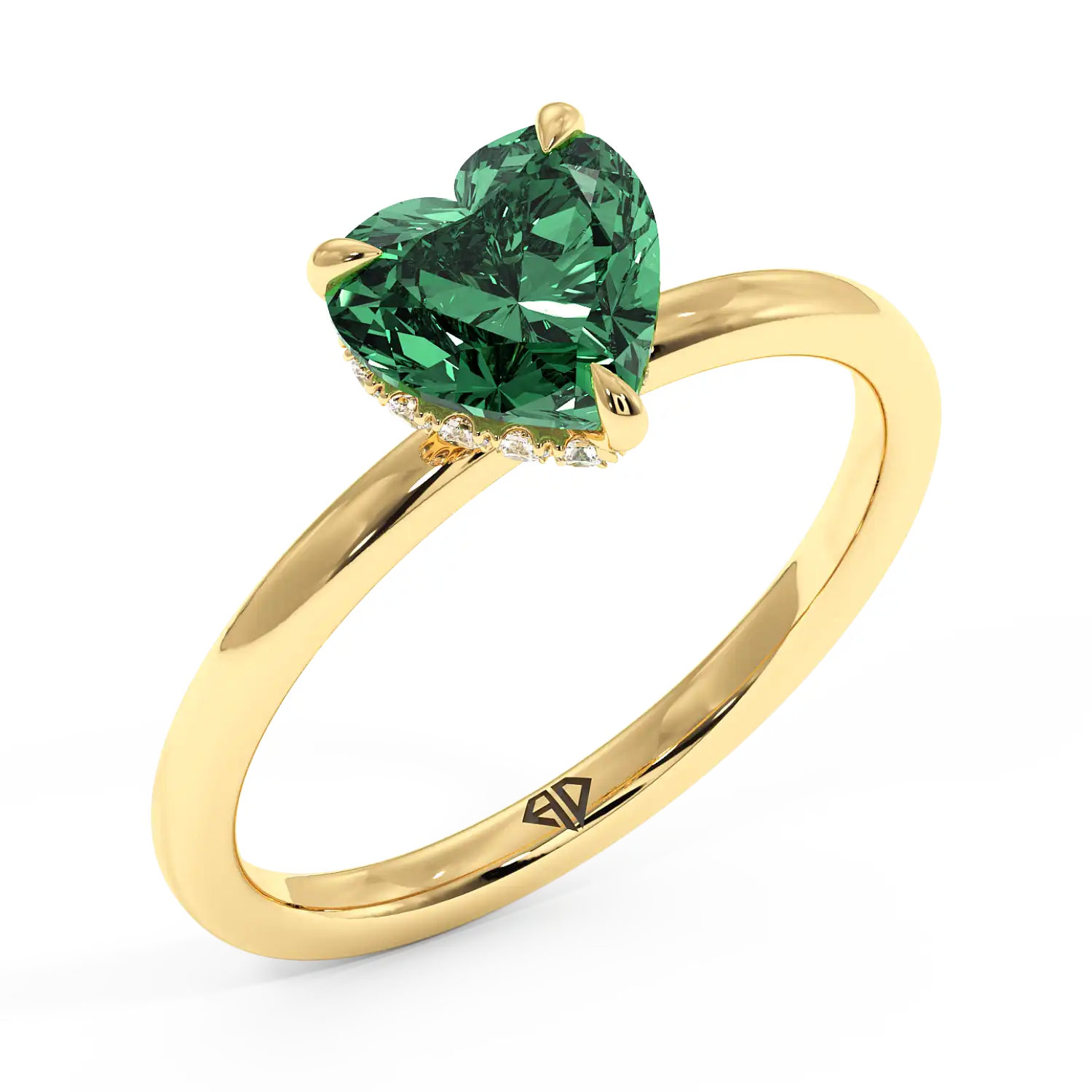 18K Yellow Gold Angie Plain Shank Hidden Halo Engagement Ring