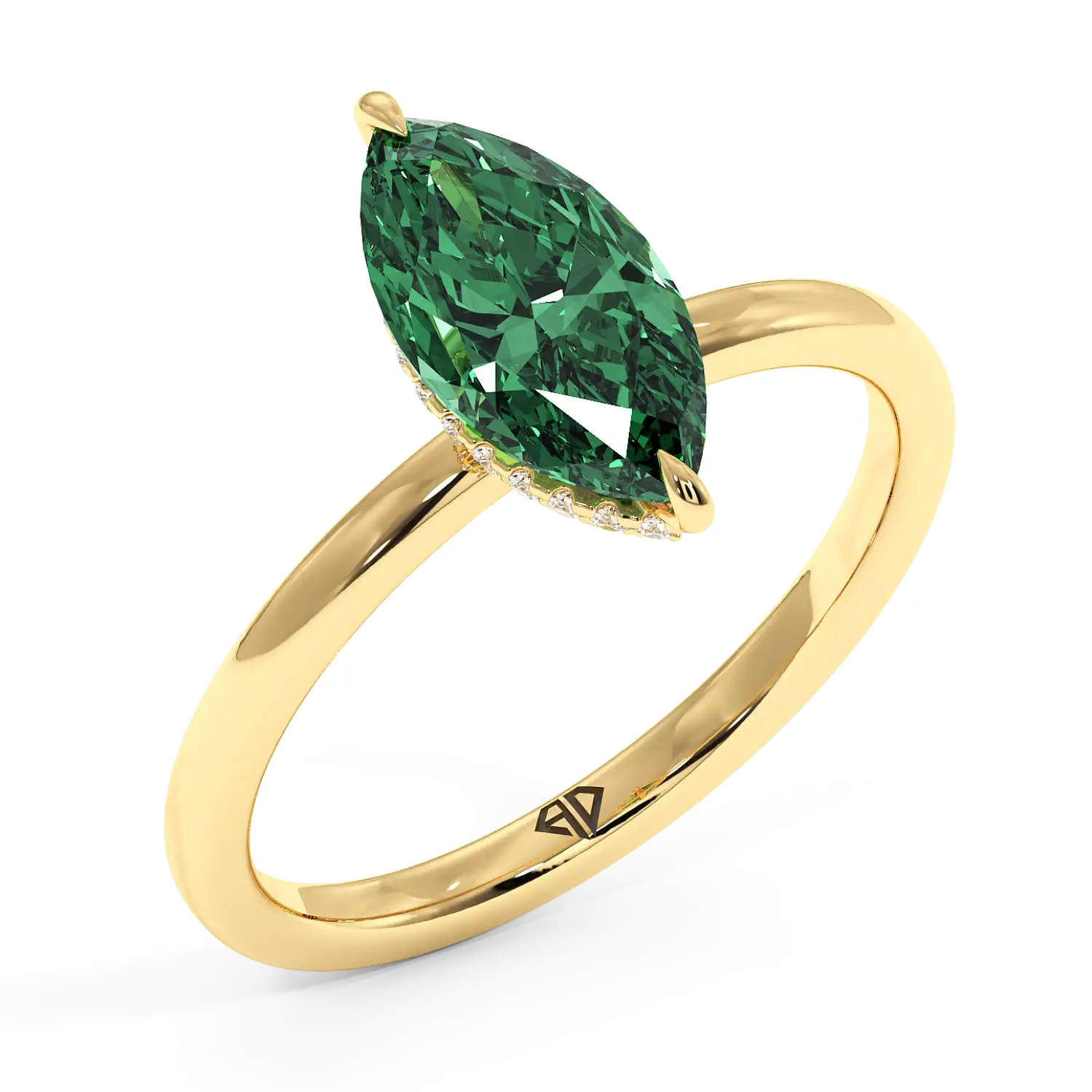 18K Yellow Gold Angie Plain Shank Hidden Halo Engagement Ring