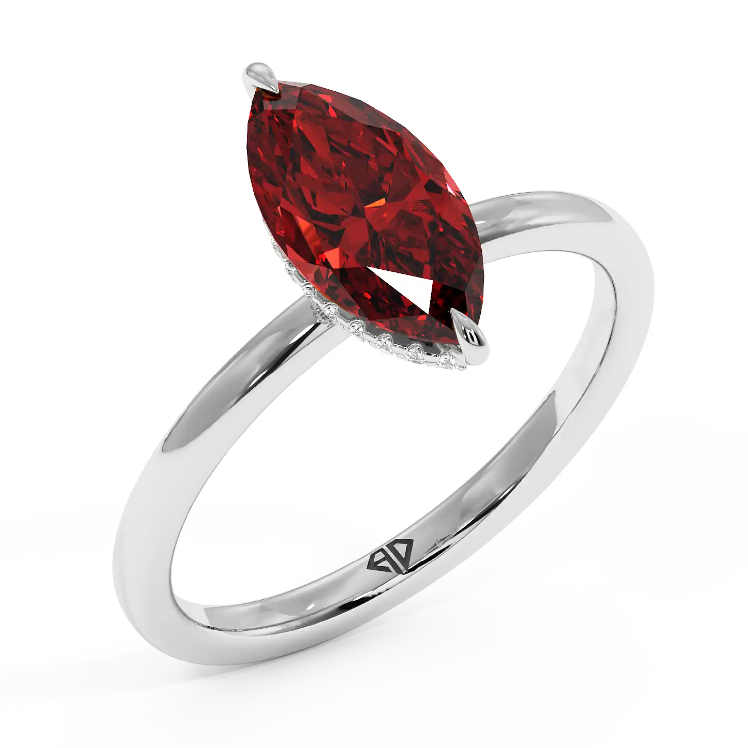 18K White Gold Angie Plain Shank Hidden Halo Engagement Ring