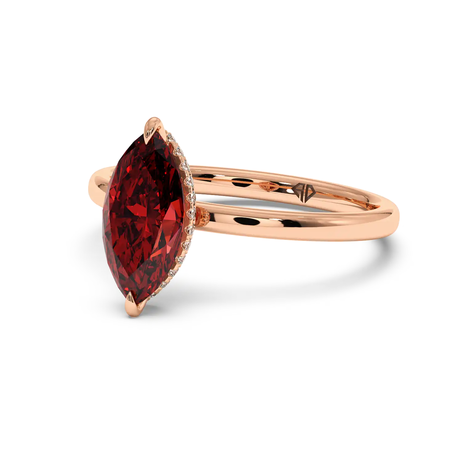 18K Rose Gold Angie Plain Shank Hidden Halo Engagement Ring