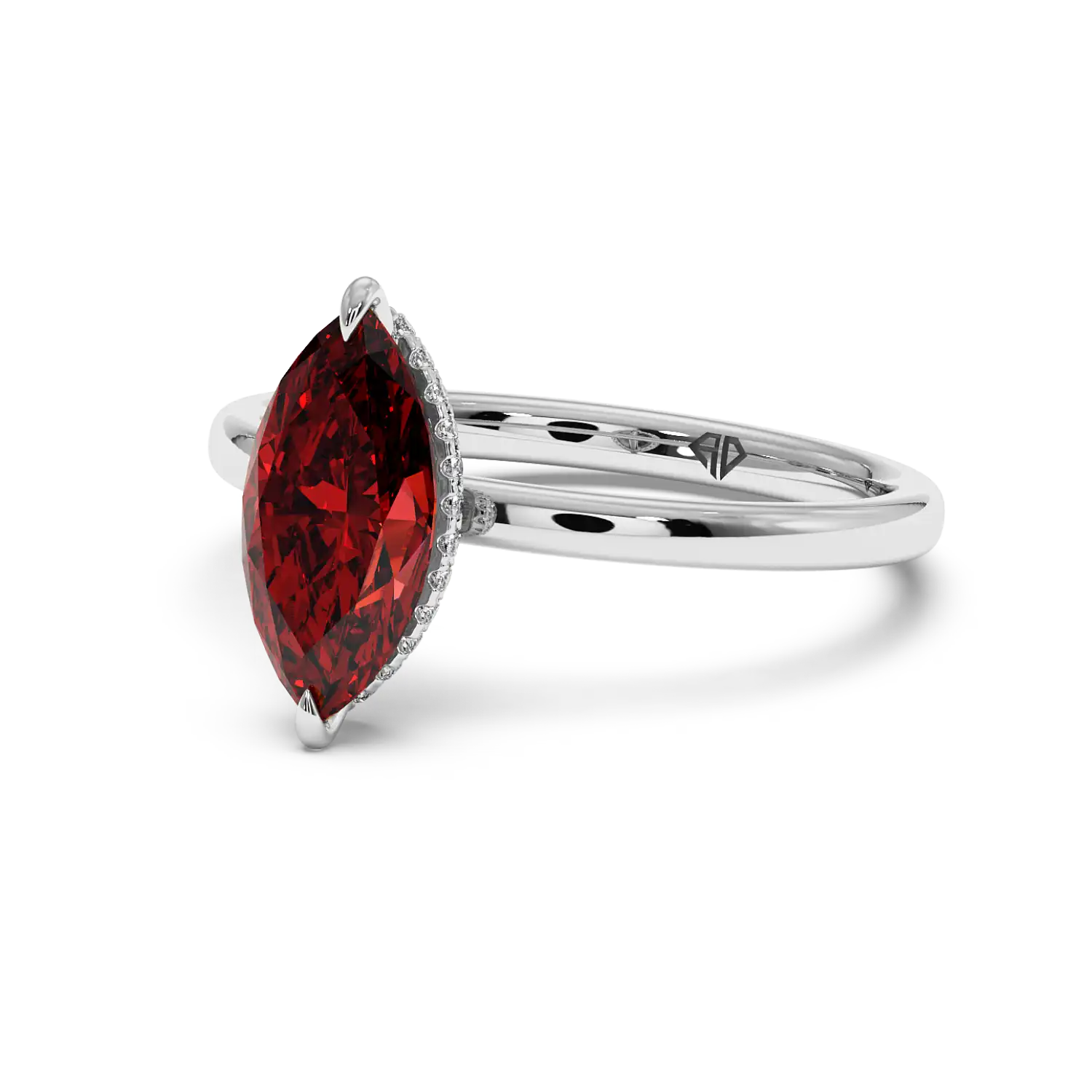 18K White Gold Angie Plain Shank Hidden Halo Engagement Ring