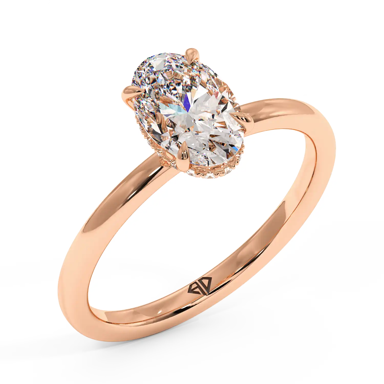 18K Rose Gold Angie Plain Shank Hidden Halo Engagement Ring