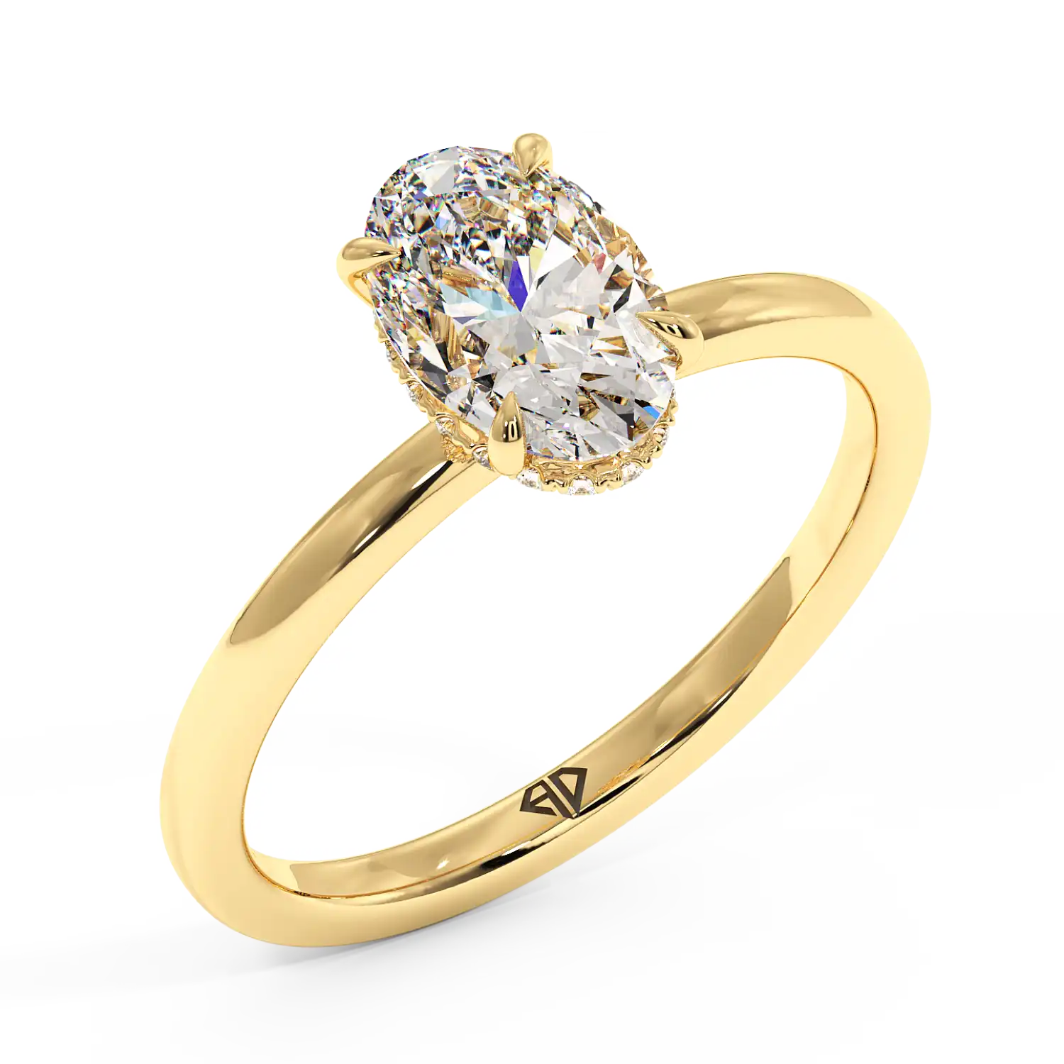18K Yellow Gold Angie Plain Shank Hidden Halo Engagement Ring