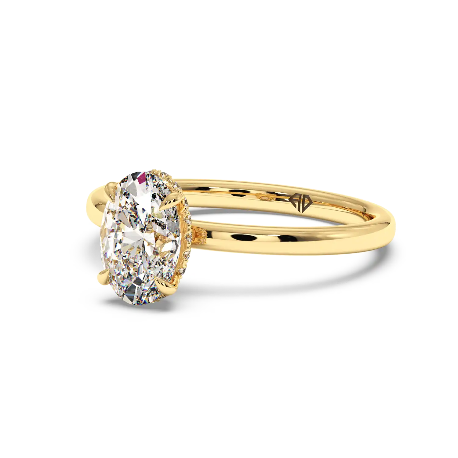 18K Yellow Gold Angie Plain Shank Hidden Halo Engagement Ring