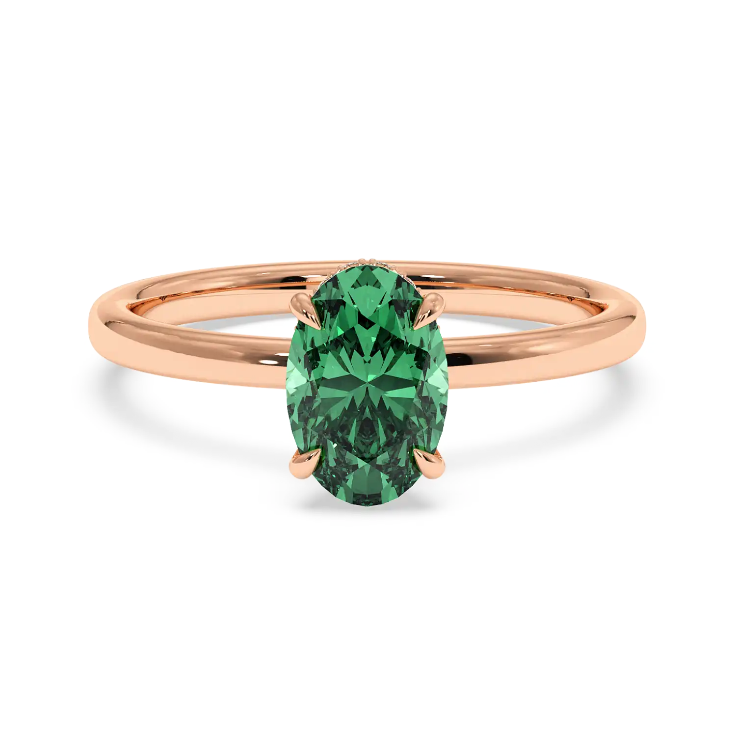 18K Rose Gold Angie Plain Shank Hidden Halo Engagement Ring