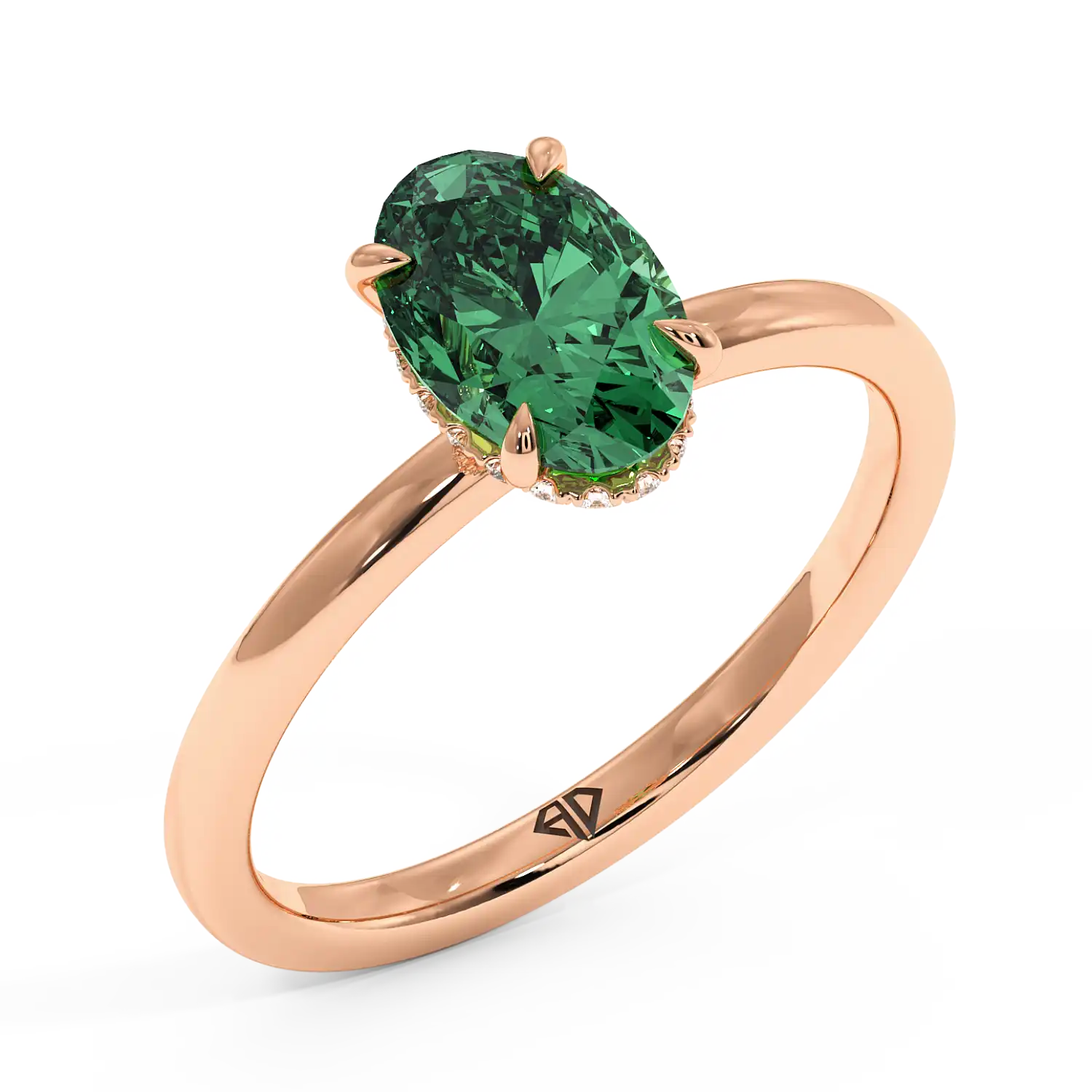 18K Rose Gold Angie Plain Shank Hidden Halo Engagement Ring