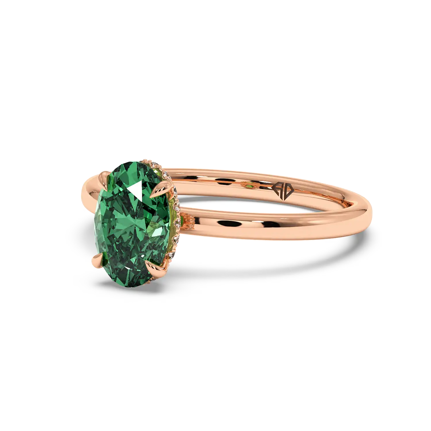 18K Rose Gold Angie Plain Shank Hidden Halo Engagement Ring