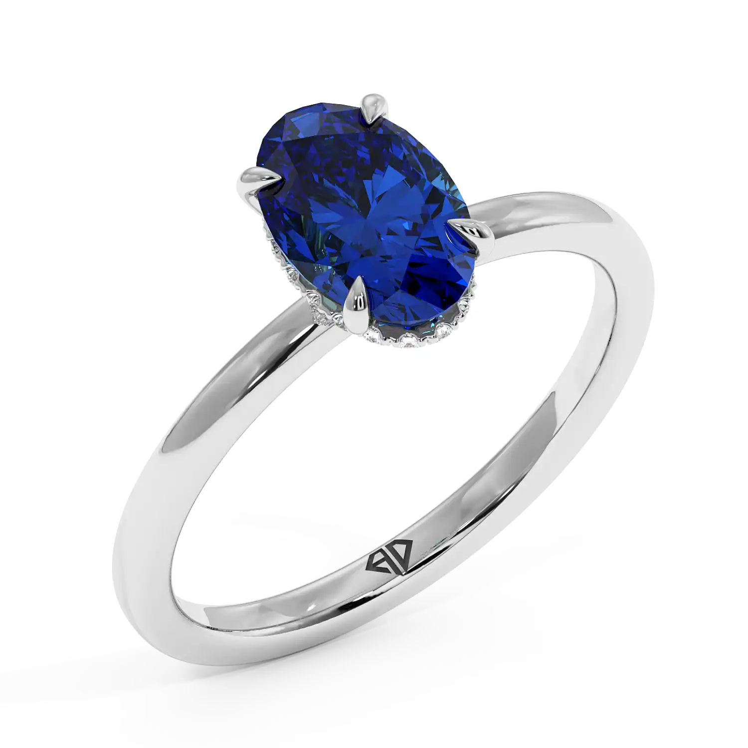 18K White Gold Angie Plain Shank Hidden Halo Engagement Ring