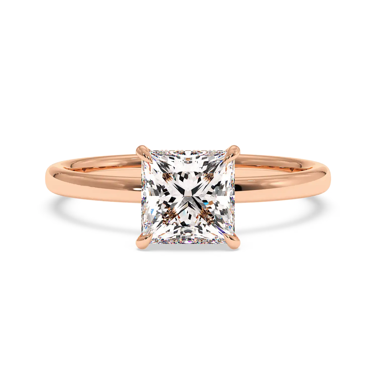 18K White Gold Angie Plain Shank Hidden Halo Engagement Ring