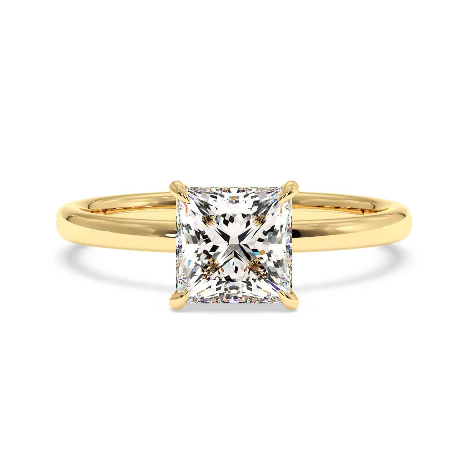 18K White Gold Angie Plain Shank Hidden Halo Engagement Ring