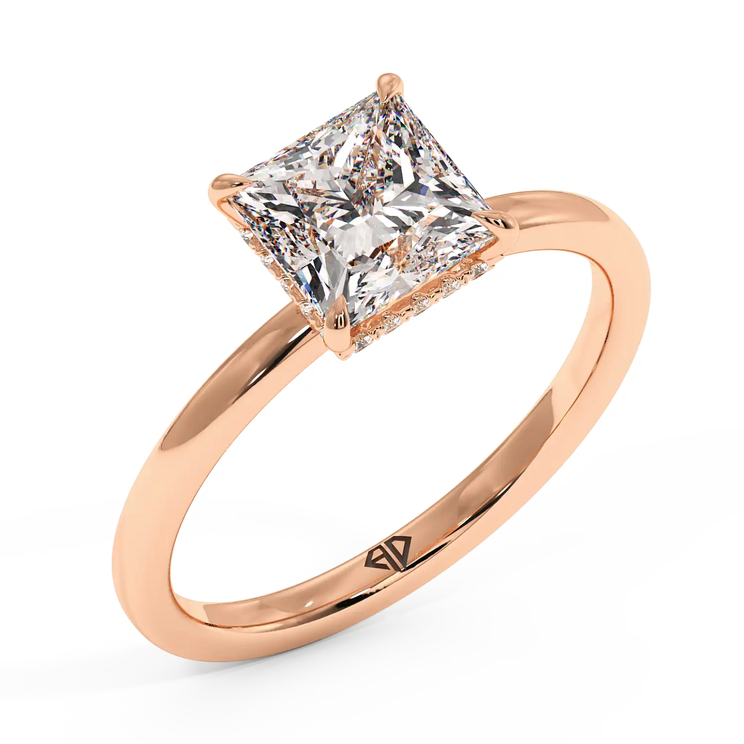18K Rose Gold Angie Plain Shank Hidden Halo Engagement Ring